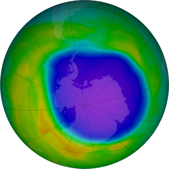 Antarctic ozone map for 18 October 2020